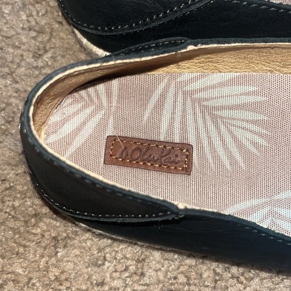 Olukai Kaula Pa'a 'Ili Leather Slip On Espadrille Flat Black 7.5 - Picture 10 of 11
